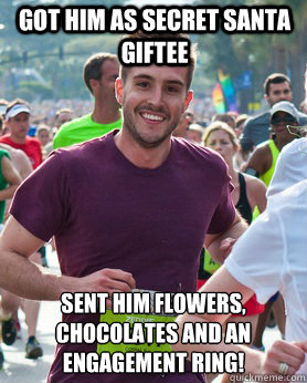 Got him as secret santa giftee sent him flowers, chocolates and an engagement ring!  Ridiculously photogenic guy