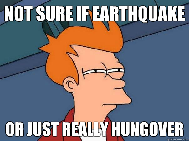 Not sure if earthquake Or just really hungover  Futurama Fry