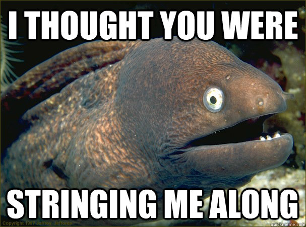 I thought you were stringing me along - I thought you were stringing me along  Bad Joke Eel