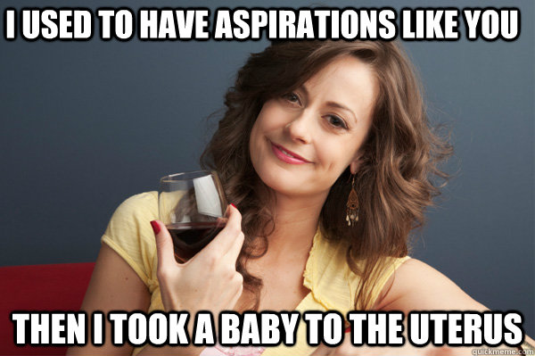 I used to have aspirations like you then i took a baby to the uterus  Forever Resentful Mother
