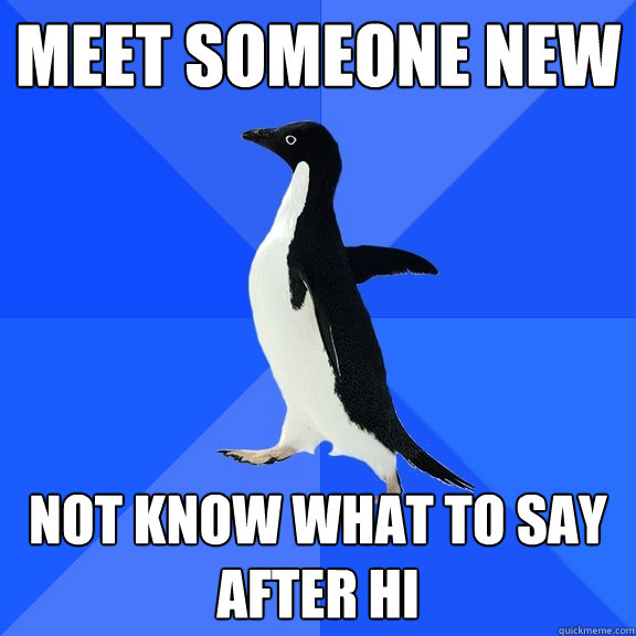 MEET SOMEONE NEW NOT KNOW WHAT TO SAY AFTER HI  Socially Awkward Penguin
