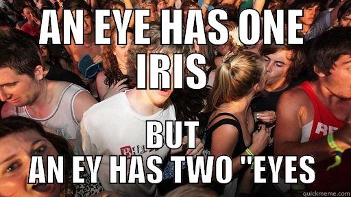 AN EYE HAS ONE IRIS BUT AN EY HAS TWO 