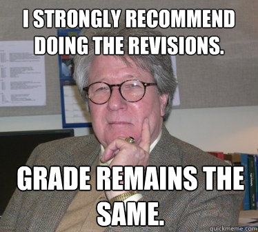 I strongly recommend doing the revisions. Grade remains the 
same.  Humanities Professor