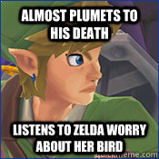 almost plumets to his death listens to zelda worry about her bird - almost plumets to his death listens to zelda worry about her bird  Pissed Link