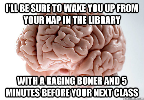 I'll be sure to wake you up from your nap in the library with a raging boner and 5 minutes before your next class  Scumbag Brain