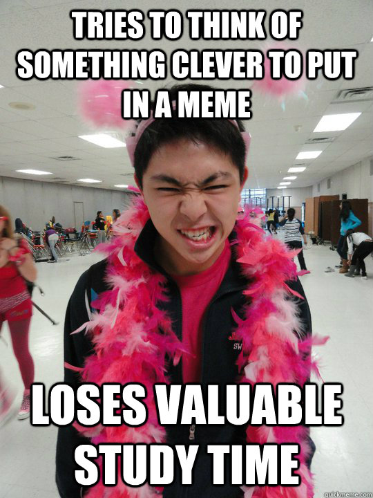 tries to think of something clever to put in a meme loses valuable study time - tries to think of something clever to put in a meme loses valuable study time  oh fiddlesticks ho