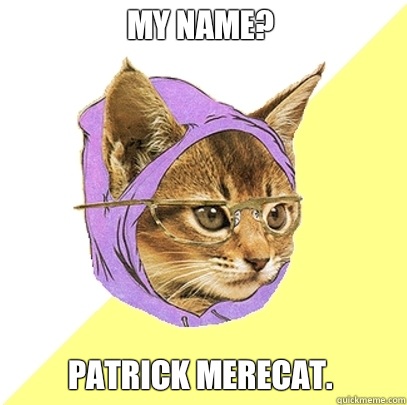 My name? Patrick Merecat.  Hipster Kitty