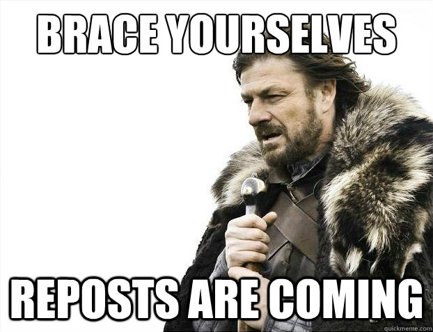 Brace yourselves Reposts are coming  Brace Yourselves - Borimir