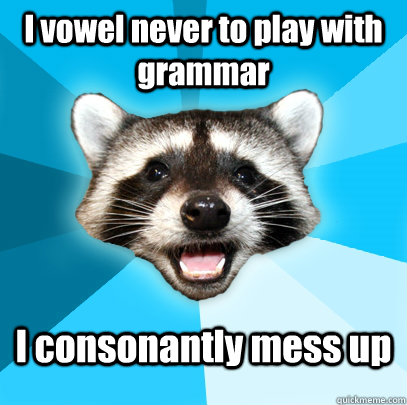 I vowel never to play with grammar I consonantly mess up  Lame Pun Coon
