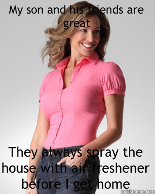 My son and his friends are great They always spray the house with air freshener before I get home  Oblivious Suburban Mom
