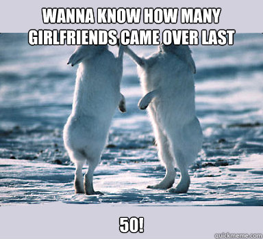 wanna know how many girlfriends came over last night? 50!  Bunny Bros