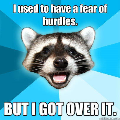 I used to have a fear of hurdles. BUT I GOT OVER IT.  Lame Pun Coon