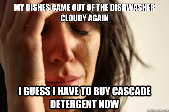 My dishes came out of the dishwasher cloudy again I guess I have to buy Cascade detergent now  First World Problems