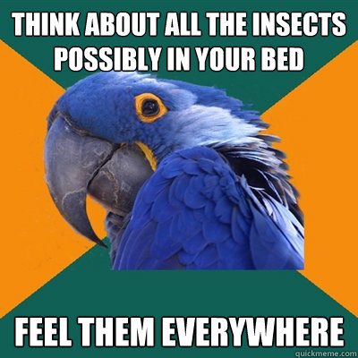 Think about all the insects possibly in your bed Feel them EVERYWHERE  Paranoid Parrot