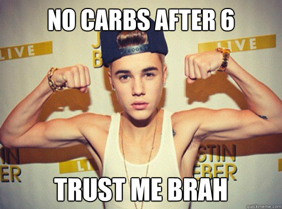 NO CARBS AFTER 6 TRUST ME BRAH  Justin Bieber flexing