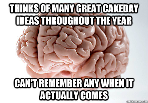Thinks of many great cakeday ideas throughout the year Can't remember any when it actually comes - Thinks of many great cakeday ideas throughout the year Can't remember any when it actually comes  Scumbag Brain