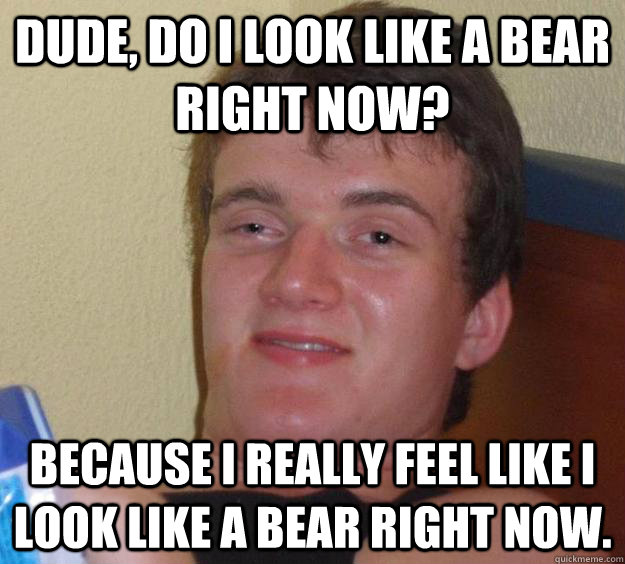 dude, do i look like a bear right now? because i really feel like i look like a bear right now. - dude, do i look like a bear right now? because i really feel like i look like a bear right now.  10 Guy