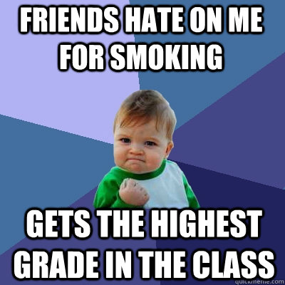 Friends hate on me for smoking Gets the highest grade in the class  Success Kid