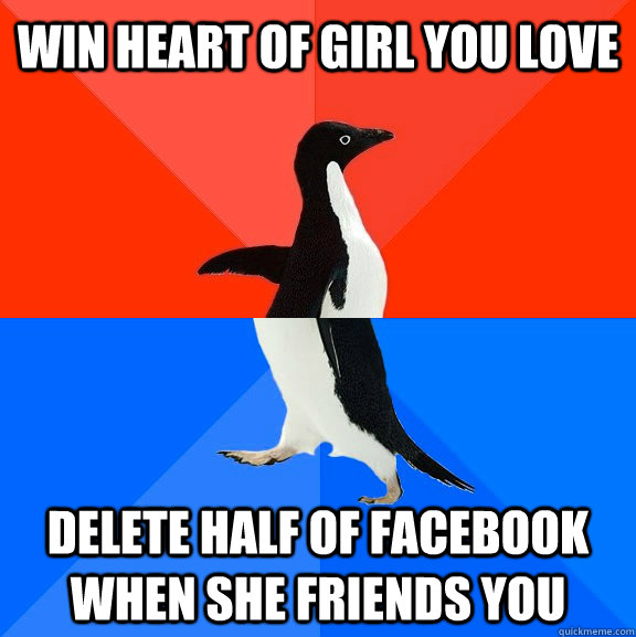 Win heart of girl you love Delete half of facebook when she friends you  Socially Awesome Awkward Penguin