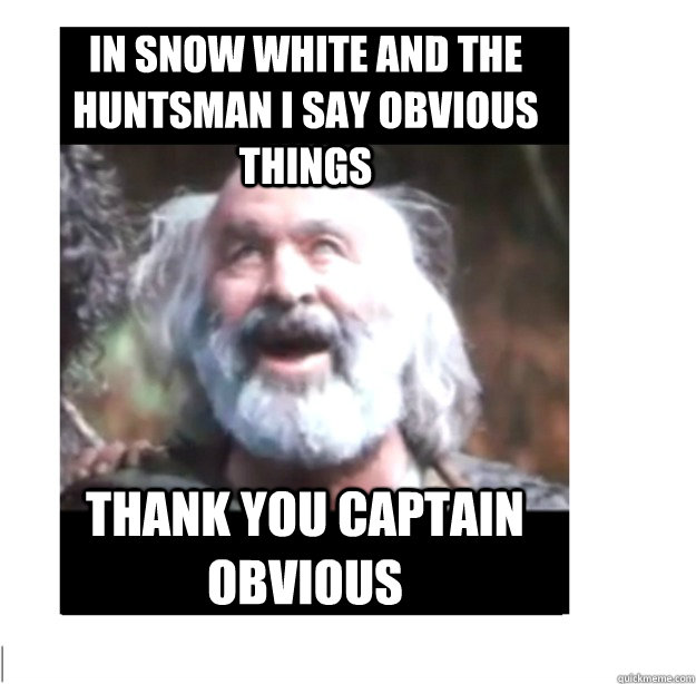 In Snow White and the Huntsman I say obvious things Thank you Captain Obvious - In Snow White and the Huntsman I say obvious things Thank you Captain Obvious  Muir The Obvious