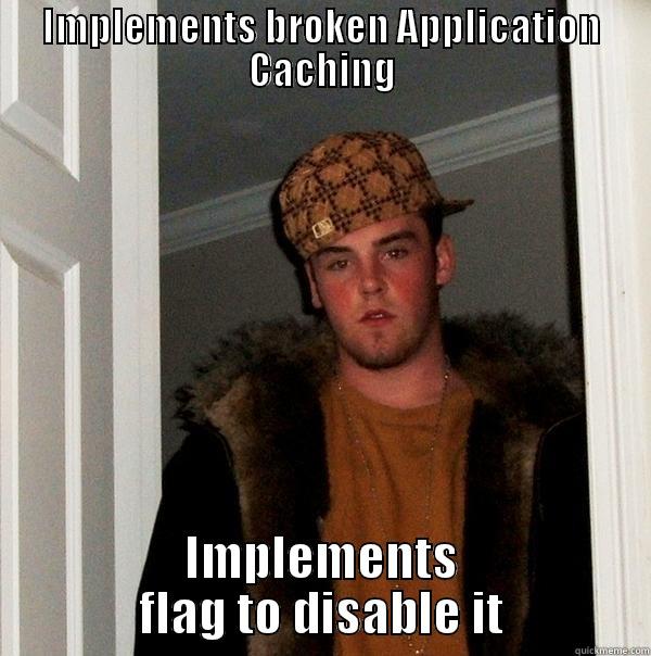 IMPLEMENTS BROKEN APPLICATION CACHING IMPLEMENTS FLAG TO DISABLE IT Scumbag Steve