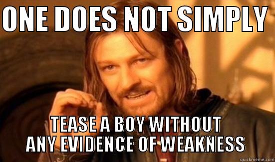 ONE DOES NOT SIMPLY  TEASE A BOY WITHOUT ANY EVIDENCE OF WEAKNESS Boromir