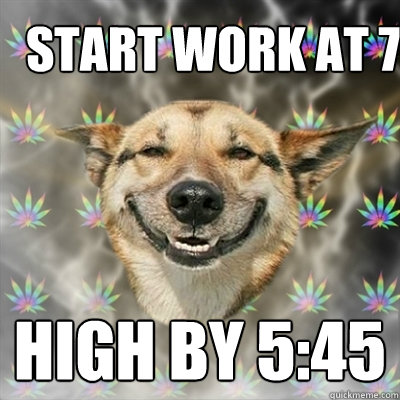 Start work at 7 High by 5:45  Stoner Dog