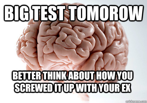 BIG TEST TOMOROW BETTER THINK ABOUT HOW YOU SCREWED IT UP WITH YOUR EX  Scumbag Brain