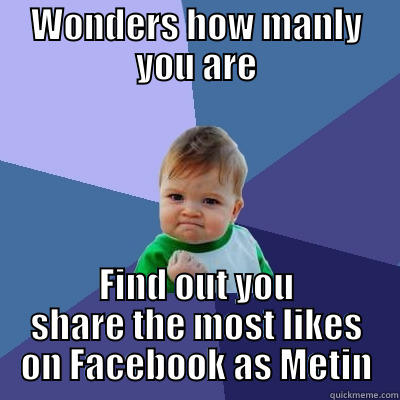 WONDERS HOW MANLY YOU ARE FIND OUT YOU SHARE THE MOST LIKES ON FACEBOOK AS METIN Success Kid