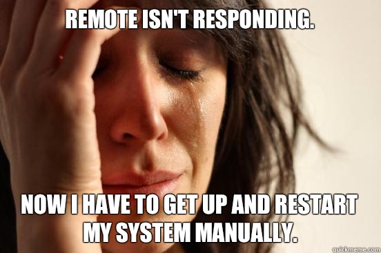 Remote isn't responding. Now I have to get up and restart my system manually.  First World Problems