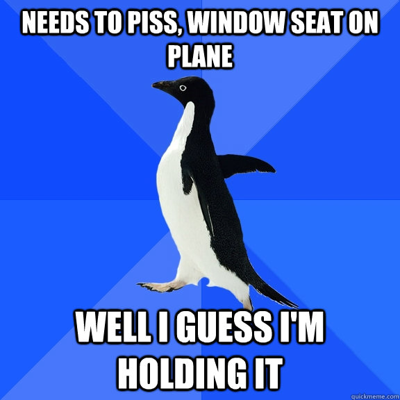 needs to piss, Window seat on plane Well i guess i'm holding it  Socially Awkward Penguin