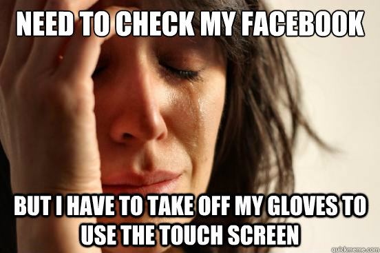 need to check my facebook but I have to take off my gloves to use the touch screen  First World Problems