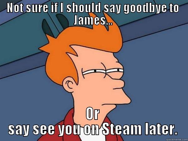 NOT SURE IF I SHOULD SAY GOODBYE TO JAMES... OR SAY SEE YOU ON STEAM LATER. Futurama Fry