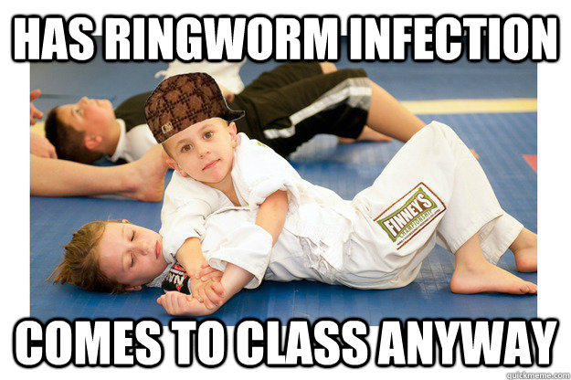 Has ringworm infection comes to class anyway  