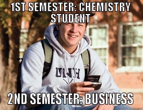 1ST SEMESTER: CHEMISTRY STUDENT 2ND SEMESTER: BUSINESS College Freshman