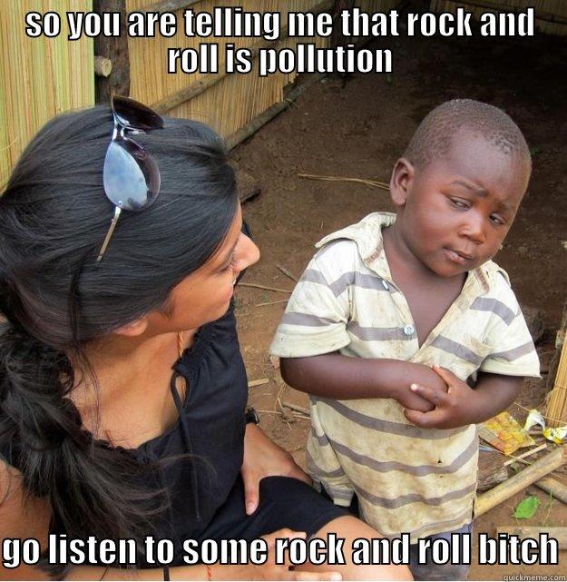 SO YOU ARE TELLING ME THAT ROCK AND ROLL IS POLLUTION  GO LISTEN TO SOME ROCK AND ROLL BITCH Skeptical Third World Kid
