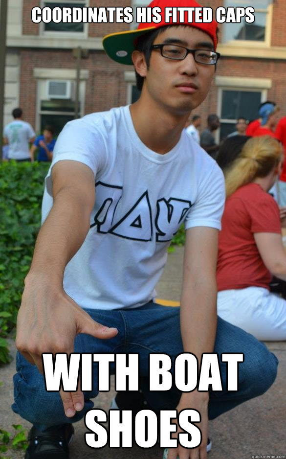 Coordinates his fitted caps with boat shoes - Coordinates his fitted caps with boat shoes  Asian Hip Hop Hipster
