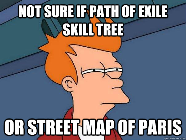 Not sure if Path of Exile skill tree Or Street Map of Paris  Futurama Fry
