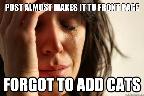 Post almost makes it to front page Forgot to add cats - Post almost makes it to front page Forgot to add cats  First World Problems