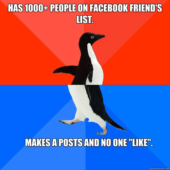 Has 1000+ people on Facebook friend's list. Makes a posts and no one 