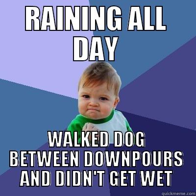 RAINING ALL DAY WALKED DOG BETWEEN DOWNPOURS AND DIDN'T GET WET Success Kid