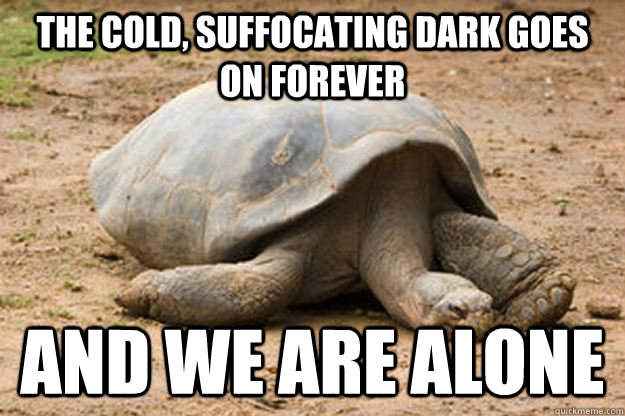 The cold, suffocating dark goes on forever  and we are alone - The cold, suffocating dark goes on forever  and we are alone  Depression Turtle