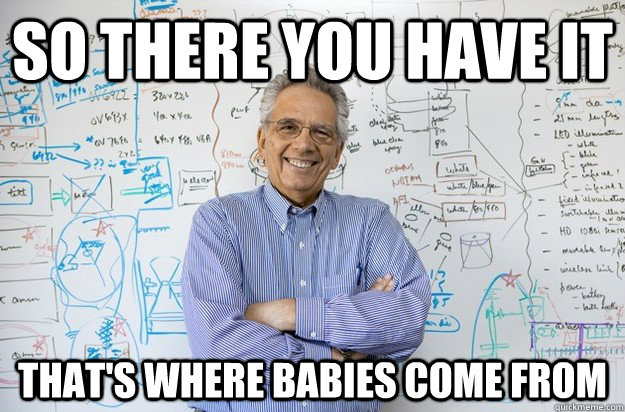 So there you have it That's where babies come from  Engineering Professor