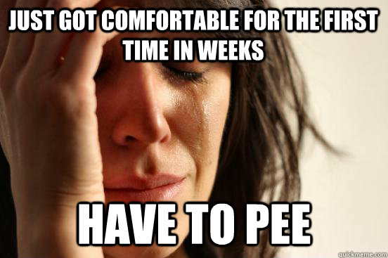 Just got comfortable for the first time in weeks have to pee  First World Problems