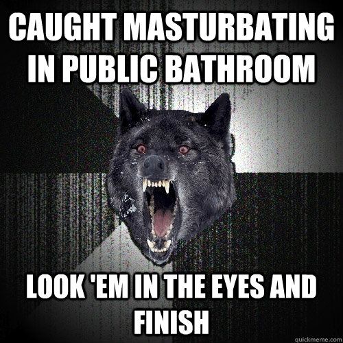 Caught masturbating in public bathroom look 'em in the eyes and finish  Insanity Wolf