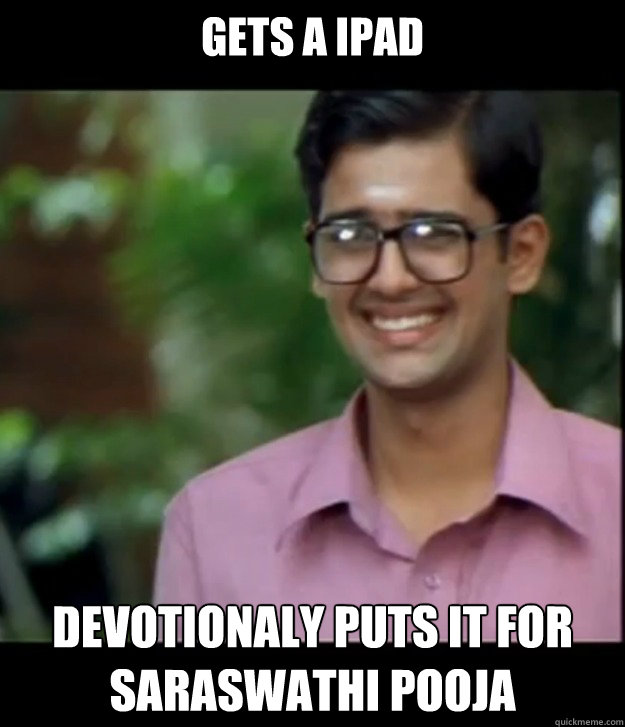 Gets a Ipad Devotionaly puts it for saraswathi pooja  Smart Iyer boy