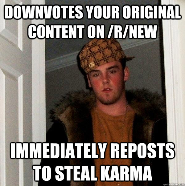downvotes your original content on /r/new immediately reposts to steal karma  Scumbag Steve