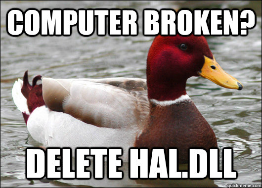 computer broken? delete hal.dll  Malicious Advice Mallard