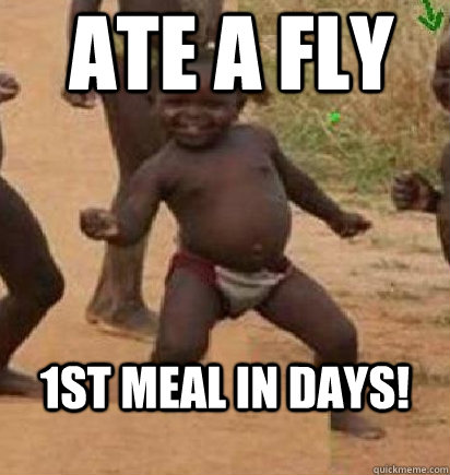 ate a fly 1st meal in days!  dancing african baby