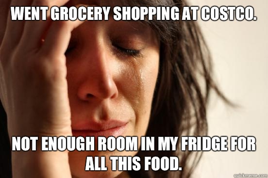 Went grocery shopping at Costco.  Not enough room in my fridge for all this food.   First World Problems